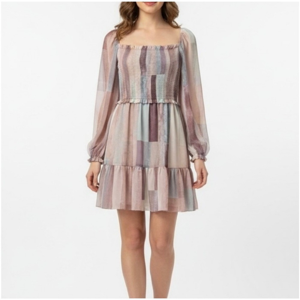 XS Aritzia Wilfred‎ Tempest Chiffon Smocked Multicolor Mini Dress